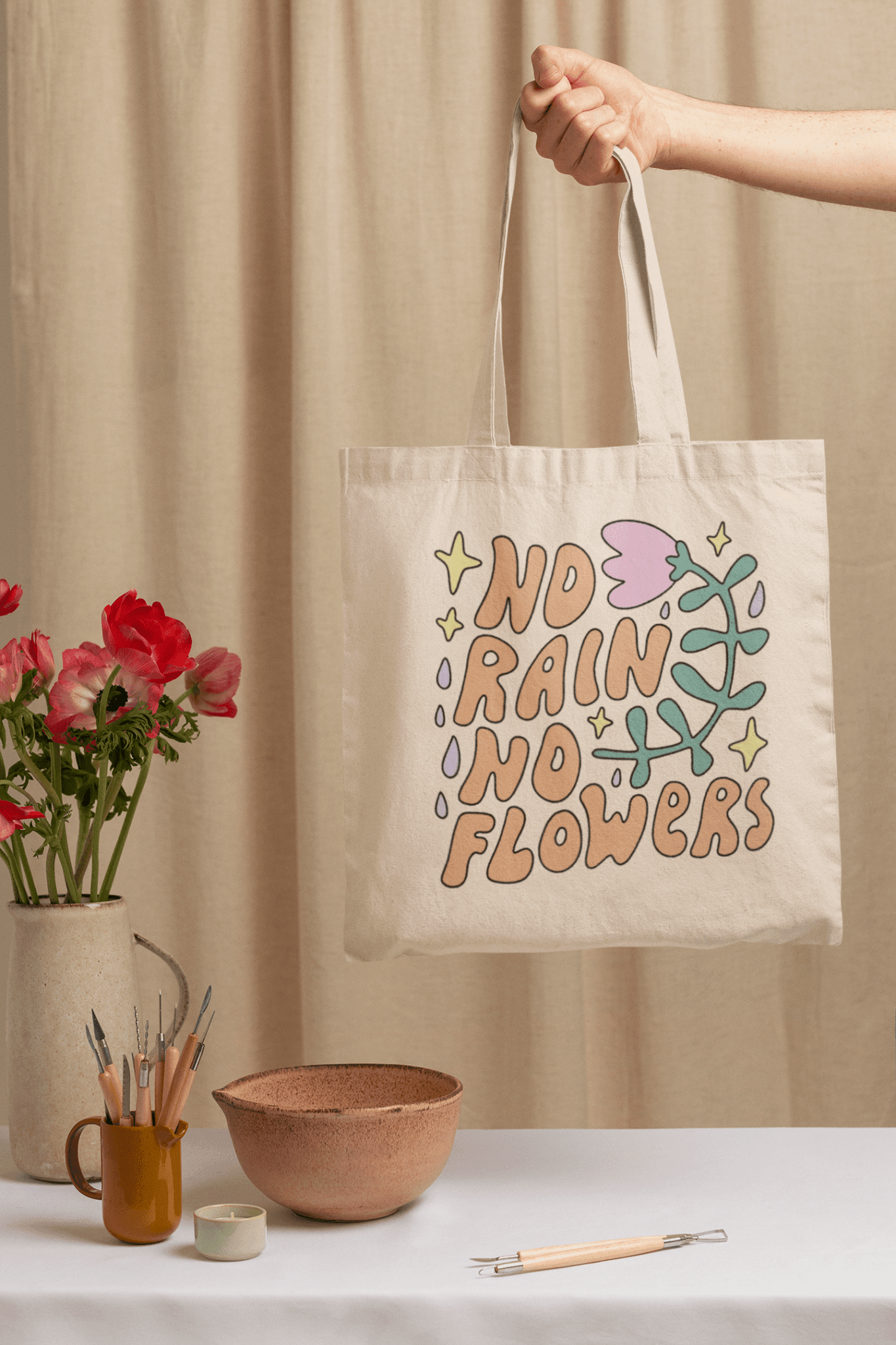 Tote Bag - No Rain No Flower Tote Bag