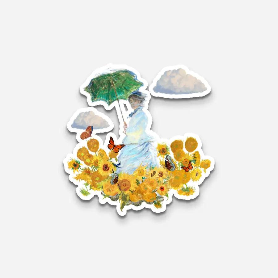 The Walk Lady with a Parasol Collage Sticker