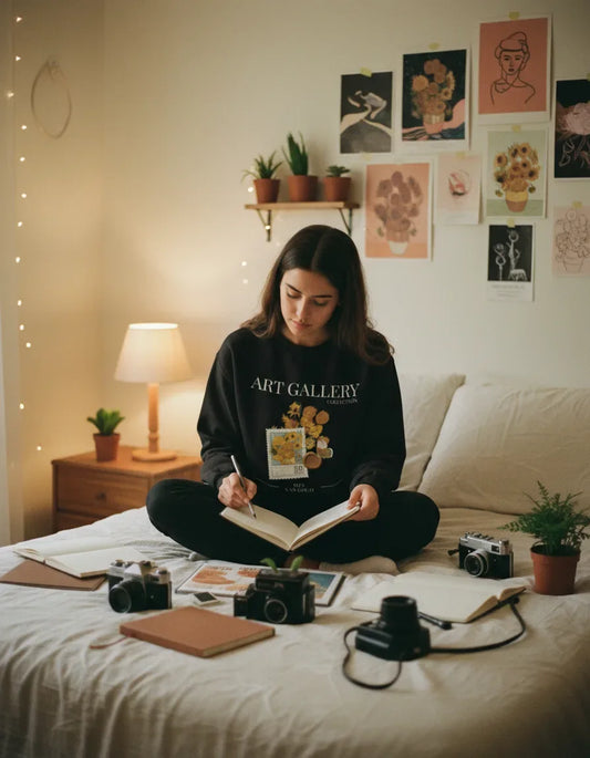 Sunflowers Stamp Crewneck - Van Gogh - Image 1