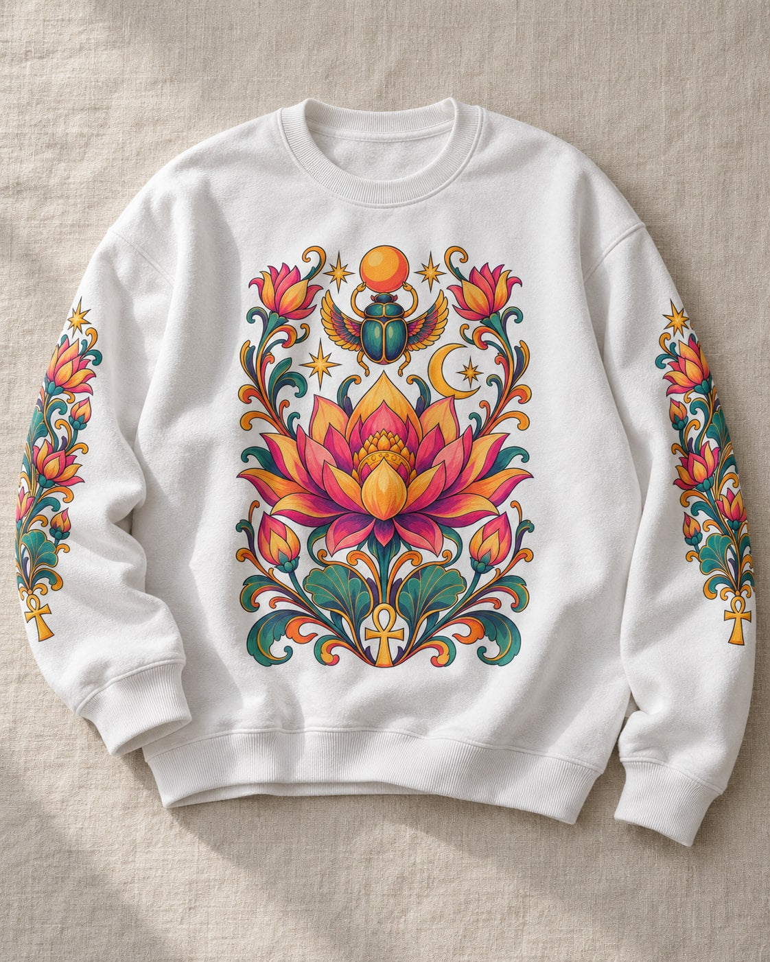 Celestial Lotus Scarab Sweatshirt - Flat lay · front | My Turtle