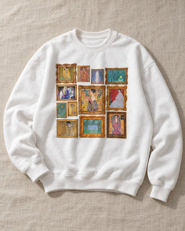 Gustav Klimt Gallery Collage Sweatshirt - Flat lay · front | My Turtle