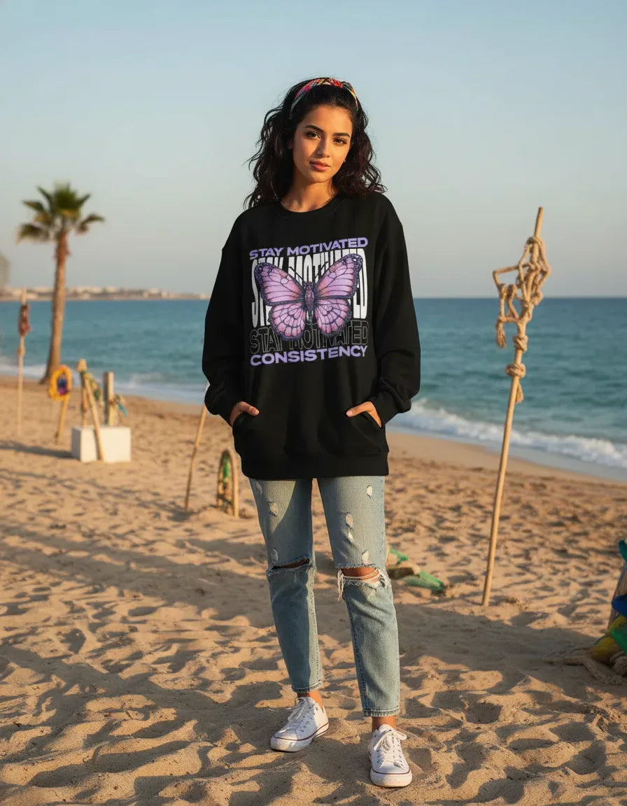 Stay Motivated Butterfly Consistency Crewneck - Image 3