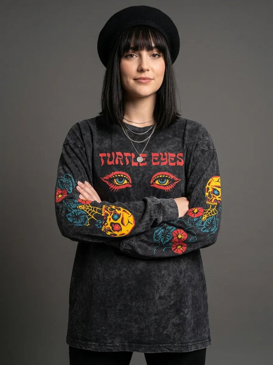 Turtle Eyes Long Sleeve Tee - Back Print Flaming Eyes Meditation | My Turtle