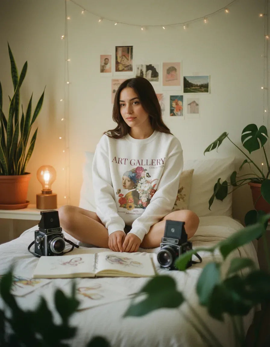 Girl with Pearl Earring Art Gallery Crewneck - Image 2