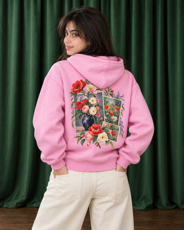 Monet Floral Collage Hoodie - Back Print Model Shot | My Turtle