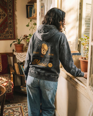 Coffee & Music Hoodie - Washed Hoodie | My Turtle