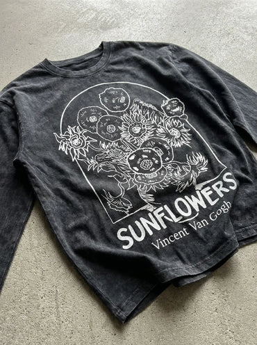 Sunflowers Sketch Long Sleeve - Oversized T-Shirt | My Turtle