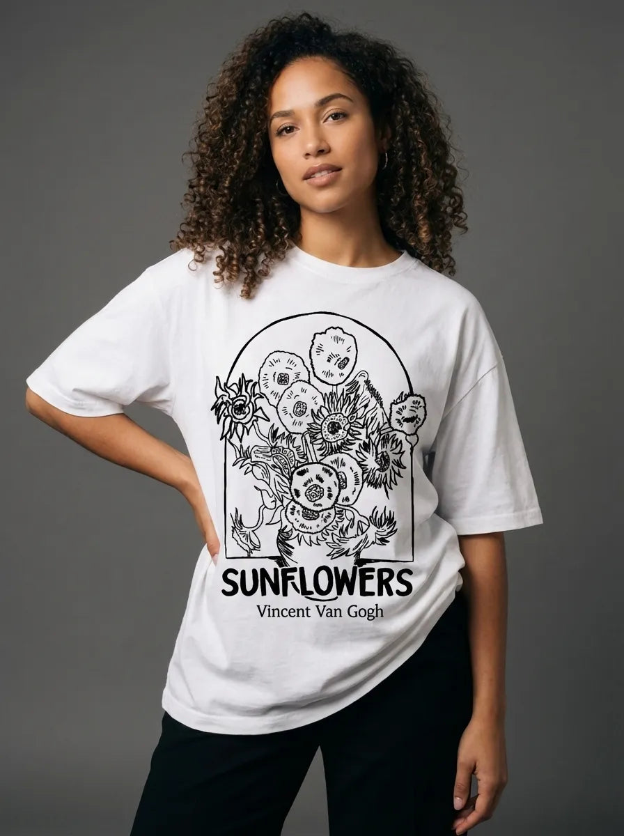 Sunflowers Sketch T-Shirt - Oversized T-Shirt | My Turtle