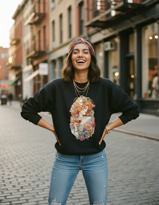 Floral Portrait Crewneck - Alphonse Mucha