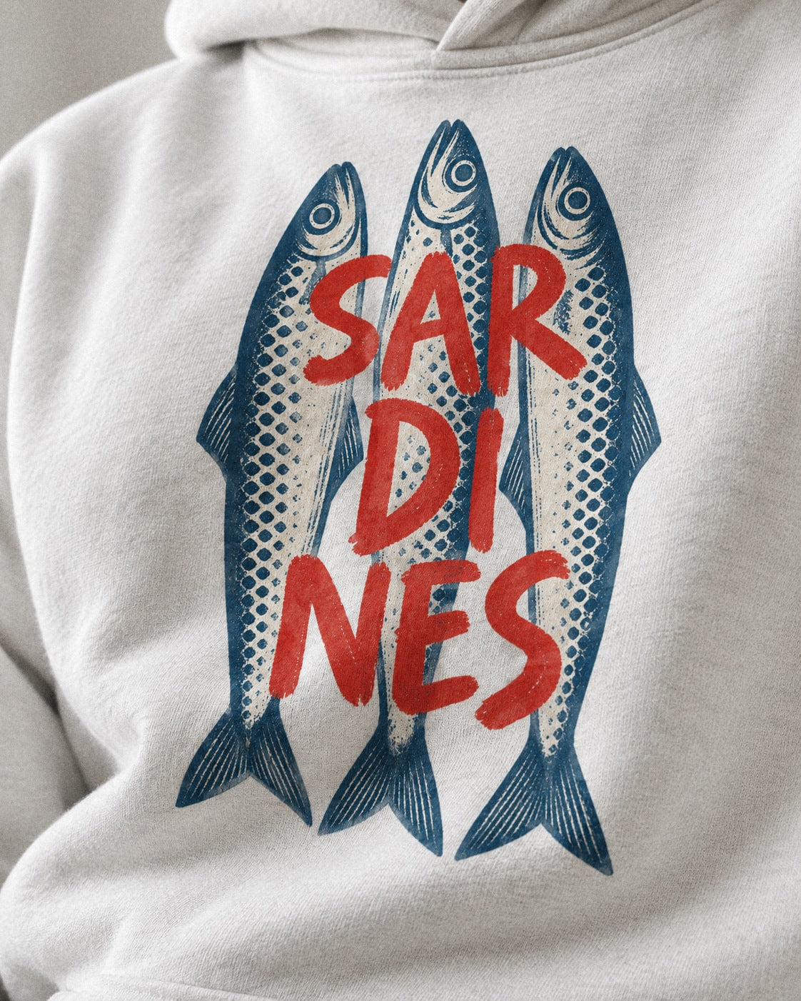 Three Sardines Hoodie - Print close-up · front | My Turtle