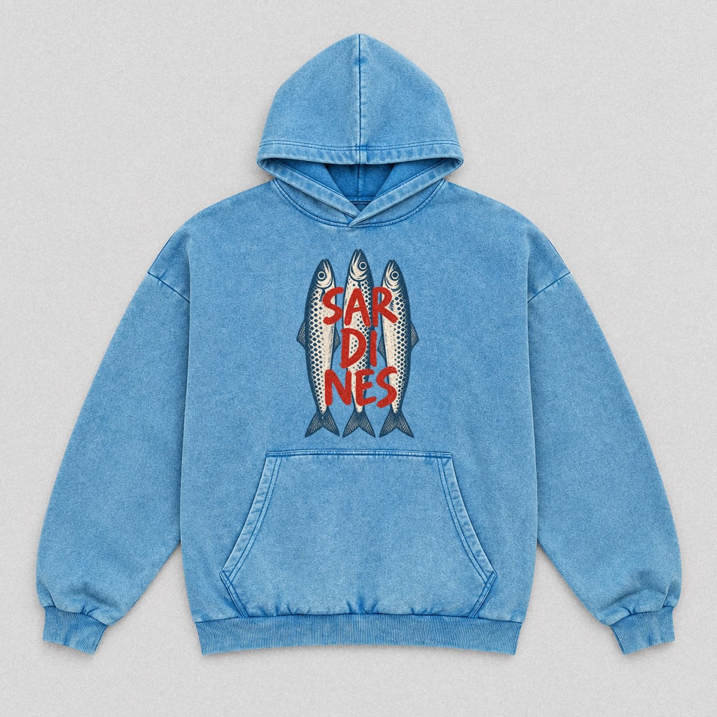 Three Sardines Typography Hoodie - Front Print | My Turtle