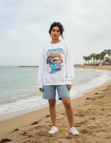 Drowning Vaporwave Skull Crewneck - Image 1