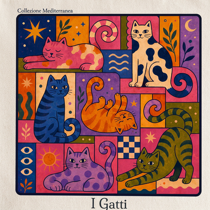 I Gatti tote bag print close-up on canvas