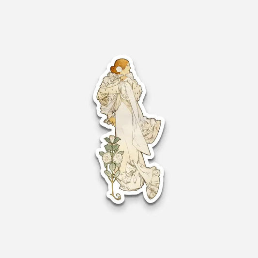 Mucha White Rose Sticker