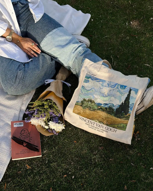 Van Gogh Wheat field with Cypresses - Tote Bag