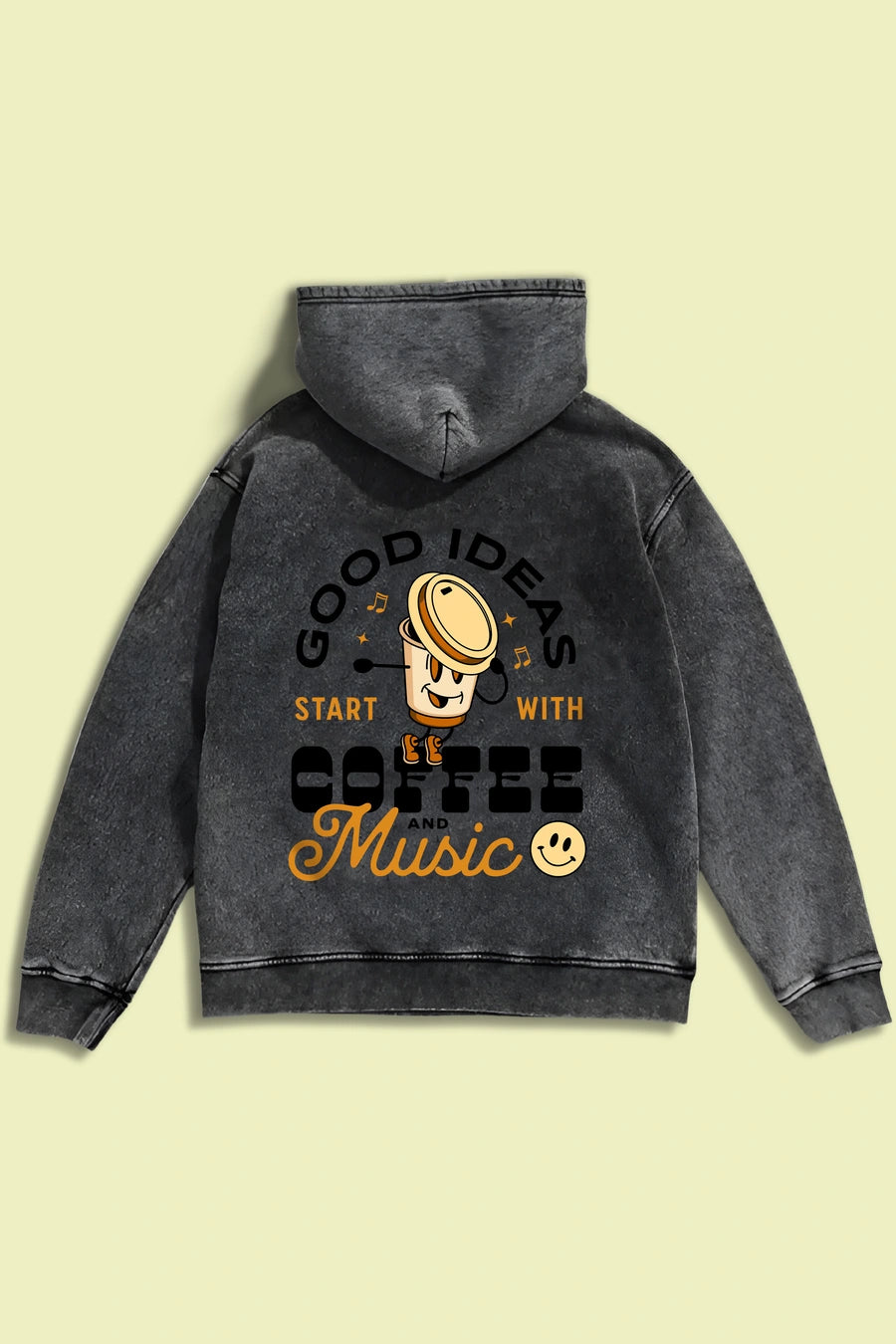 Good Ideas Start with Coffee & Music Hoodie Premium Quality