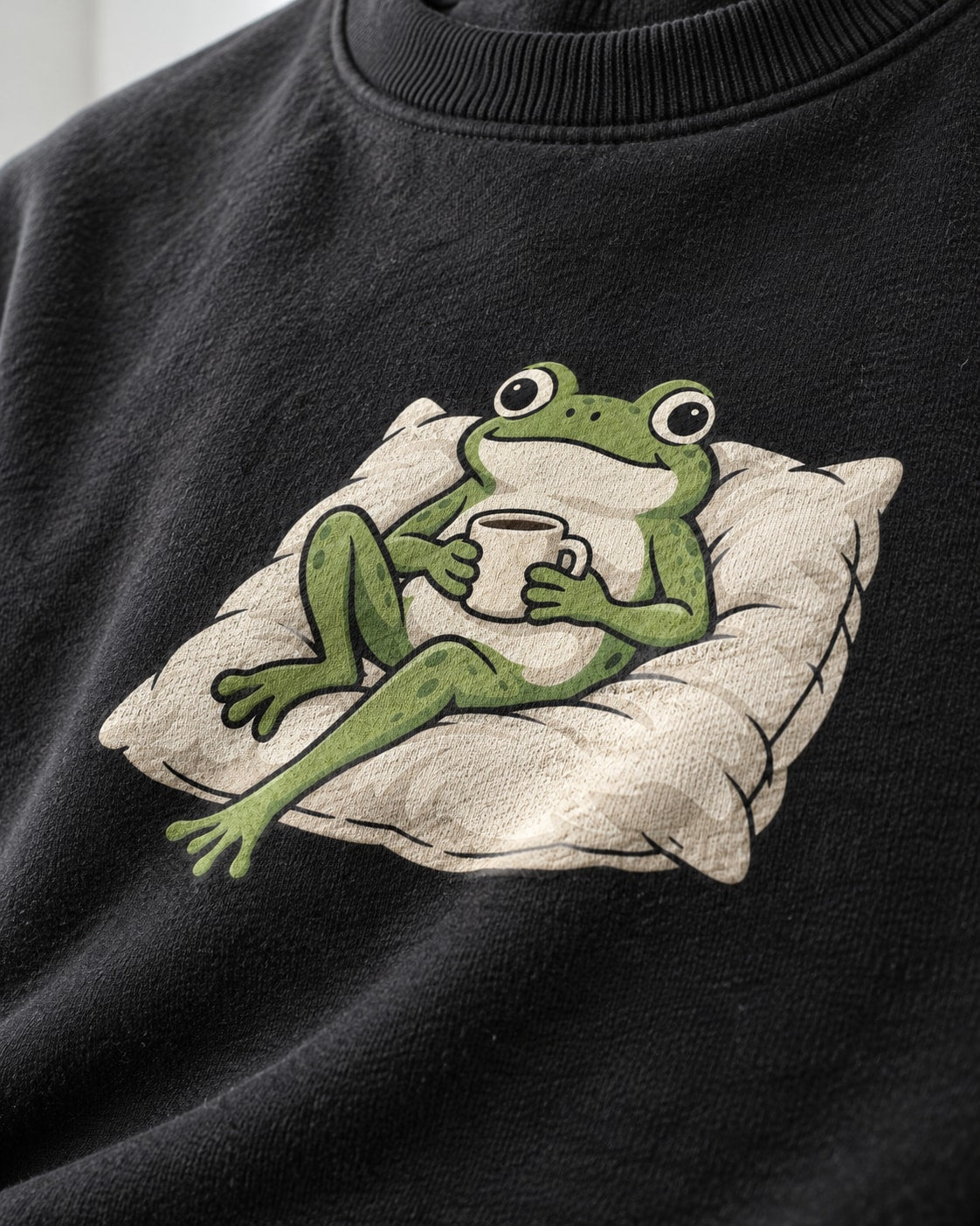 Cozy Frog Sweatshirt - Print close-up · front | My Turtle