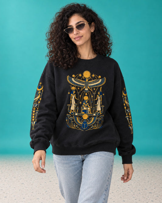Dendera Zodiac Circle Sweatshirt - Front Print Model Shot | My Turtle