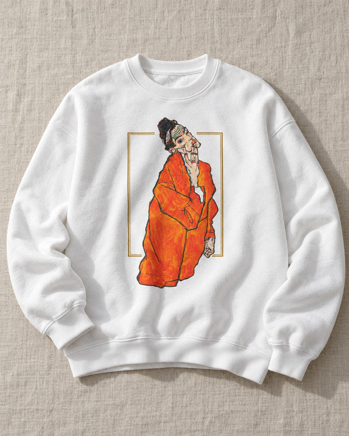Egon Schiele Kneeling Female Sweatshirt - Flat lay · front | My Turtle