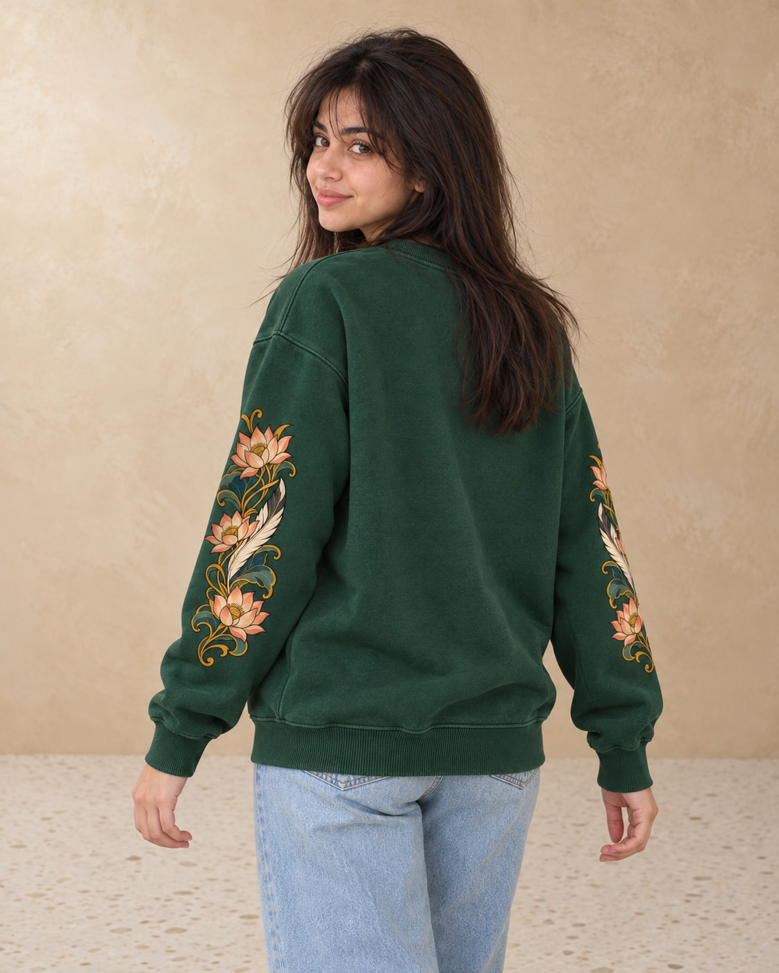 Ibis Among Lotuses Sweatshirt - Back Print Model Shot | My Turtle