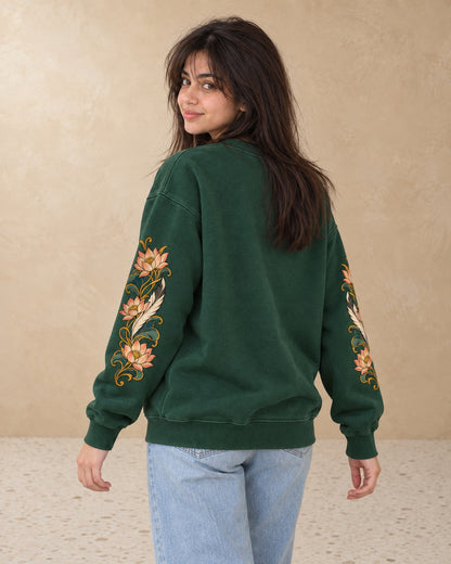 Ibis Among Lotuses Sweatshirt - Back Print Model Shot | My Turtle