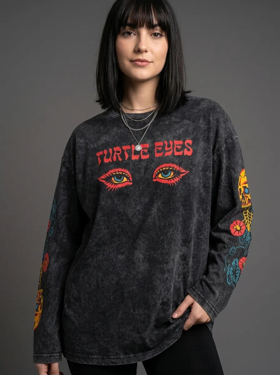 Turtle Eyes Long Sleeve Tee - Front Print Model Shot | My Turtle