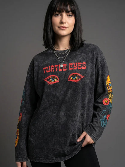 Turtle Eyes Long Sleeve Tee - Front Print Model Shot | My Turtle