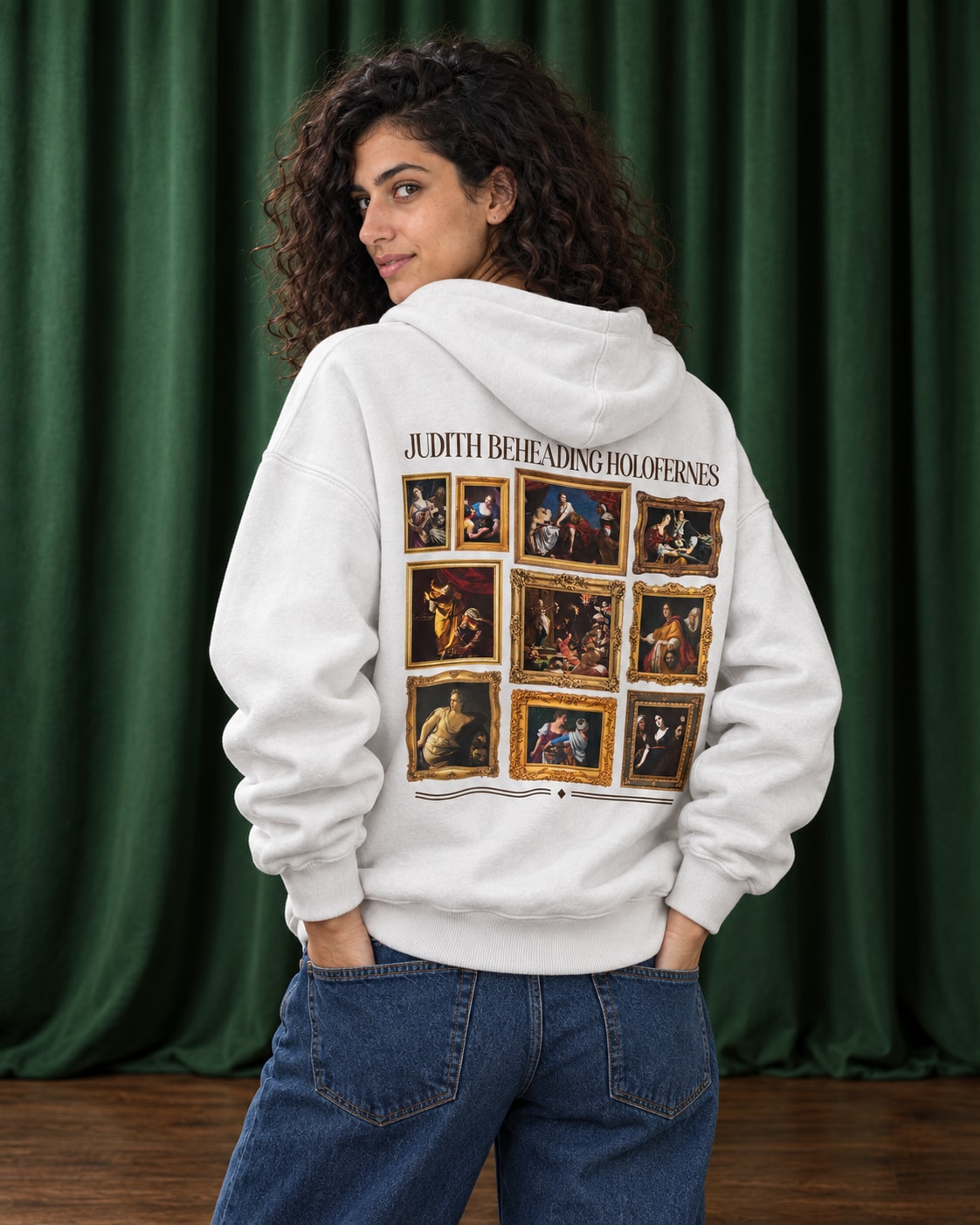 Judith Beheading Holofernes Hoodie - Back Print Model Shot | My Turtle