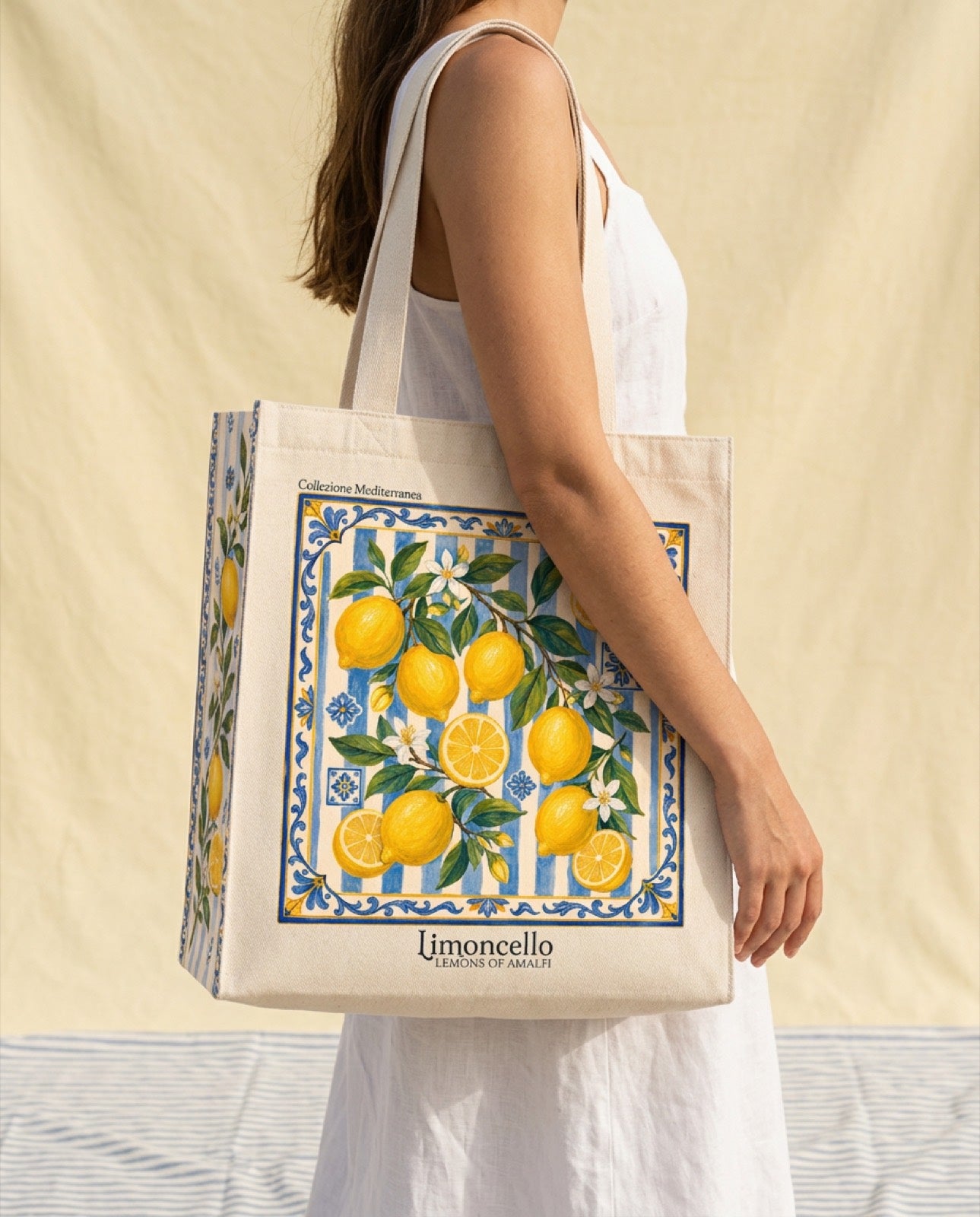 Limoncello tote bag on model's shoulder | My Turtle