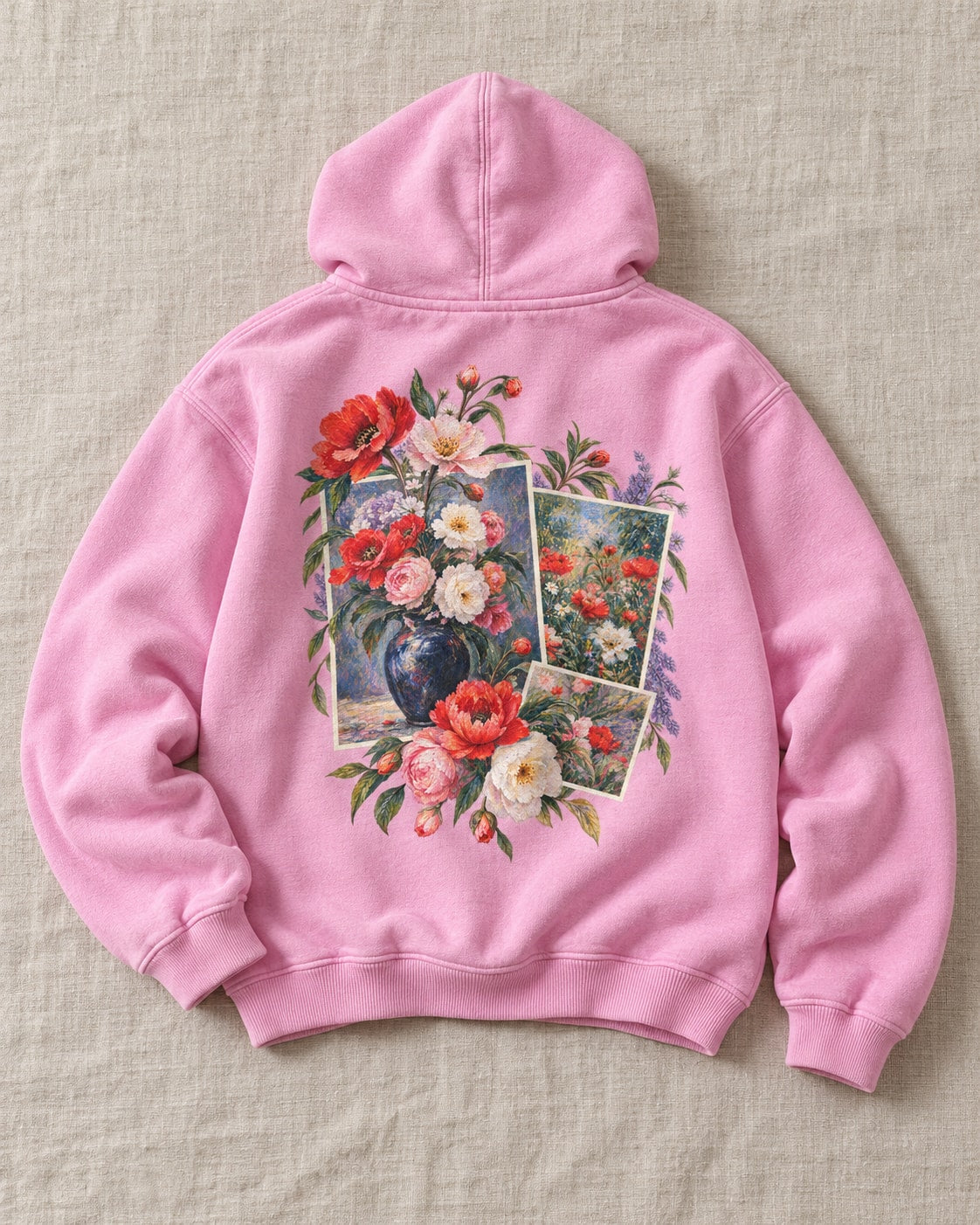 Monet Floral Collage Hoodie - Flat lay · front | My Turtle