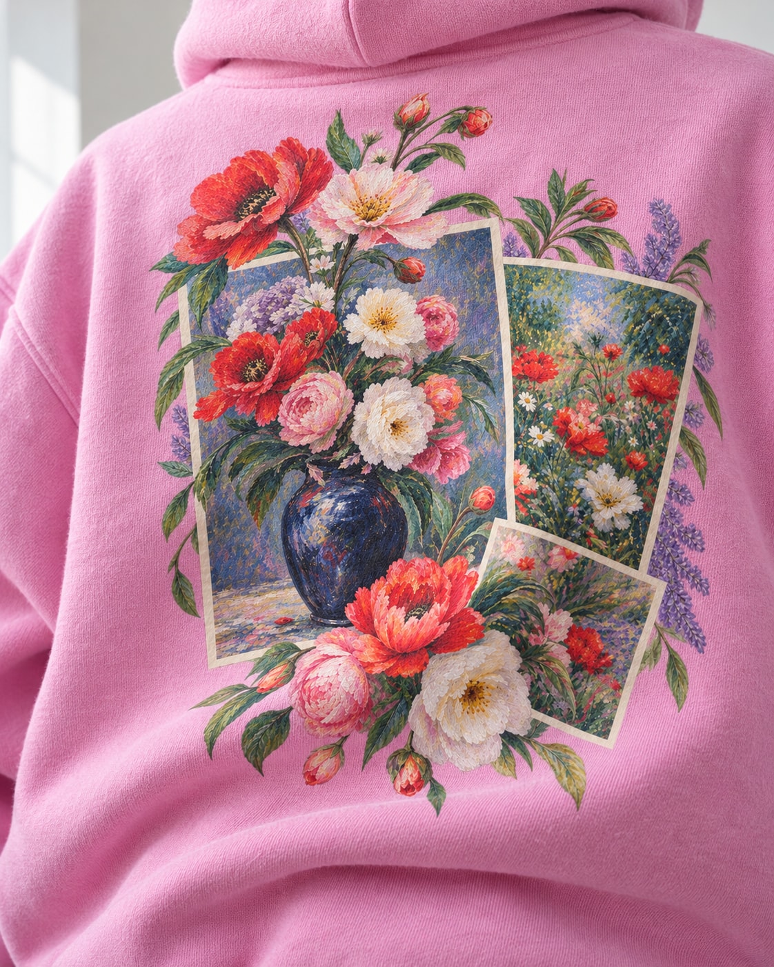 Monet Floral Collage Hoodie - Print close-up · front | My Turtle