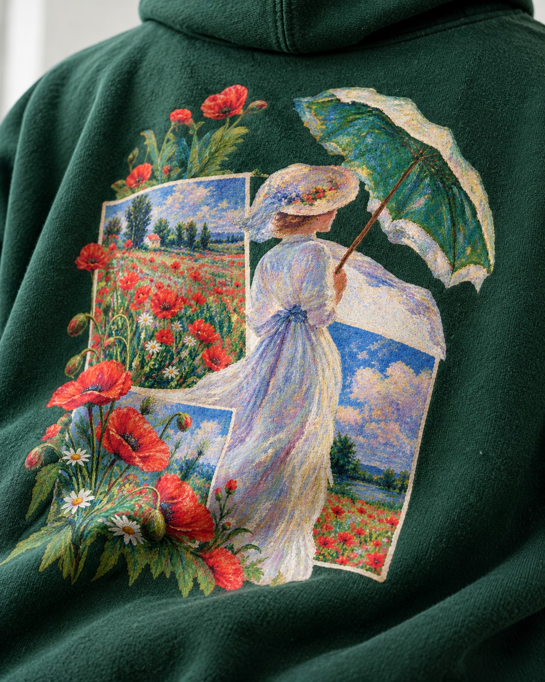 Monet Parasol and Poppies Hoodie - Print close-up · front | My Turtle