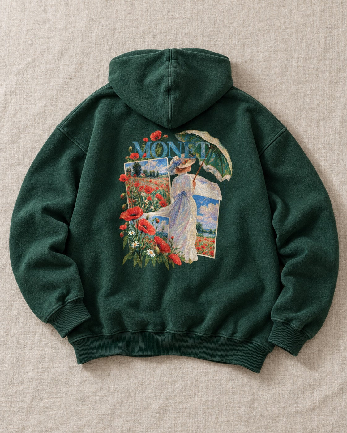 Monet Parasol and Poppies Hoodie - Flat lay · front | My Turtle