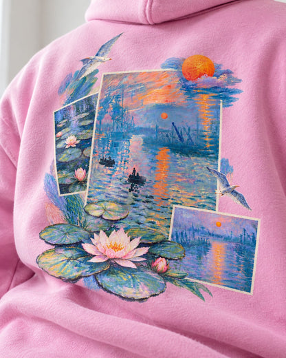 Monet Water Lily Collage Hoodie - Print Close-Up | My Turtle