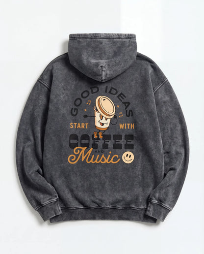 Coffee & Music Hoodie - Washed Hoodie | My Turtle