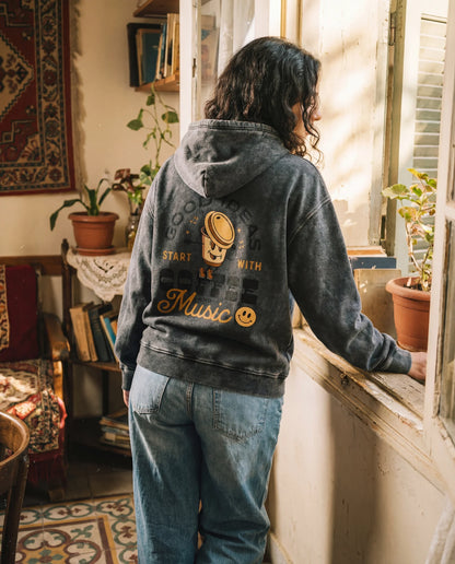 Coffee & Music Hoodie - Washed Hoodie | My Turtle
