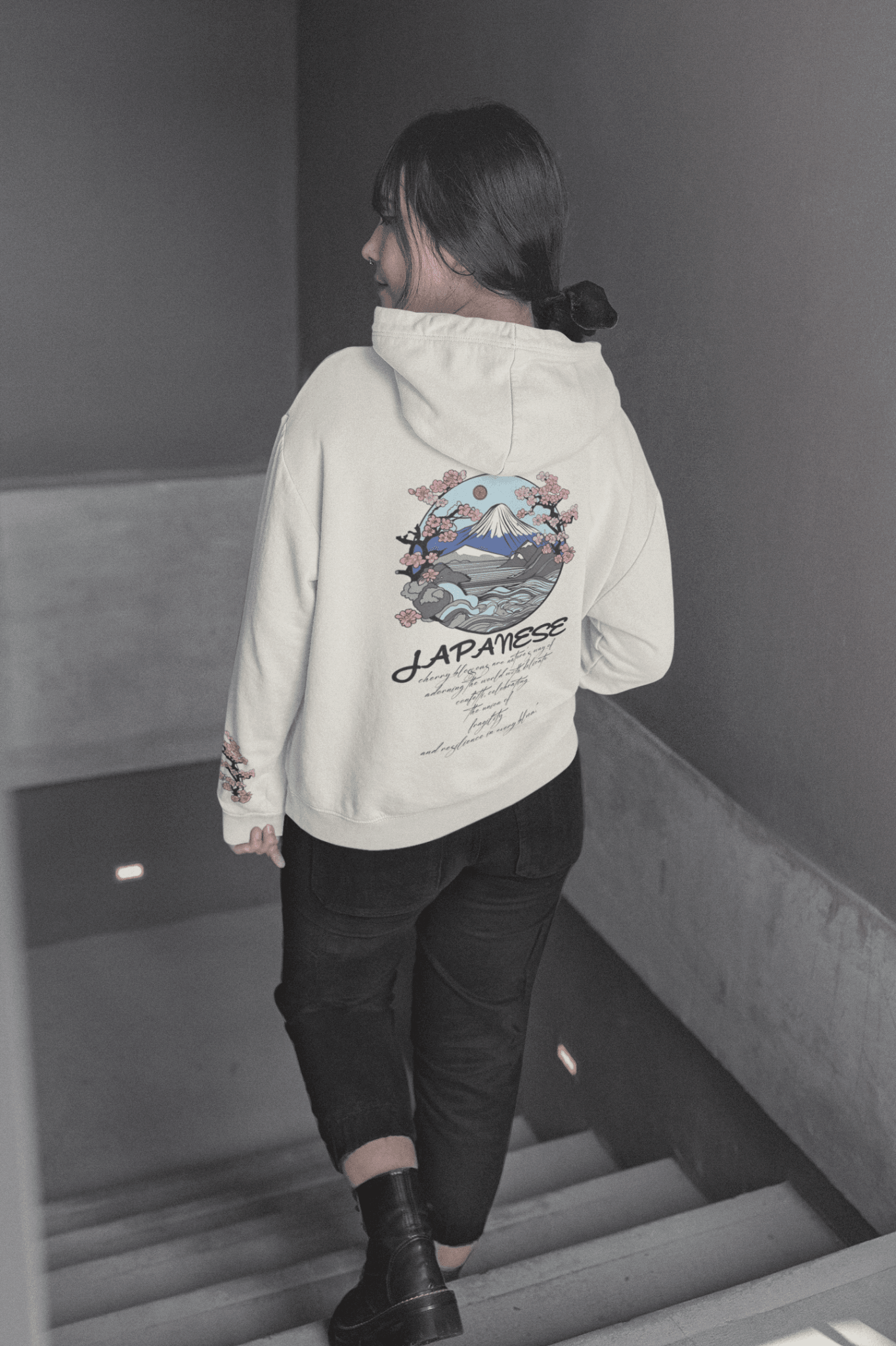 Japanese Cherry Blossoms Hoodie (Mixed Cotton) - Oversized Hoodie | My Turtle