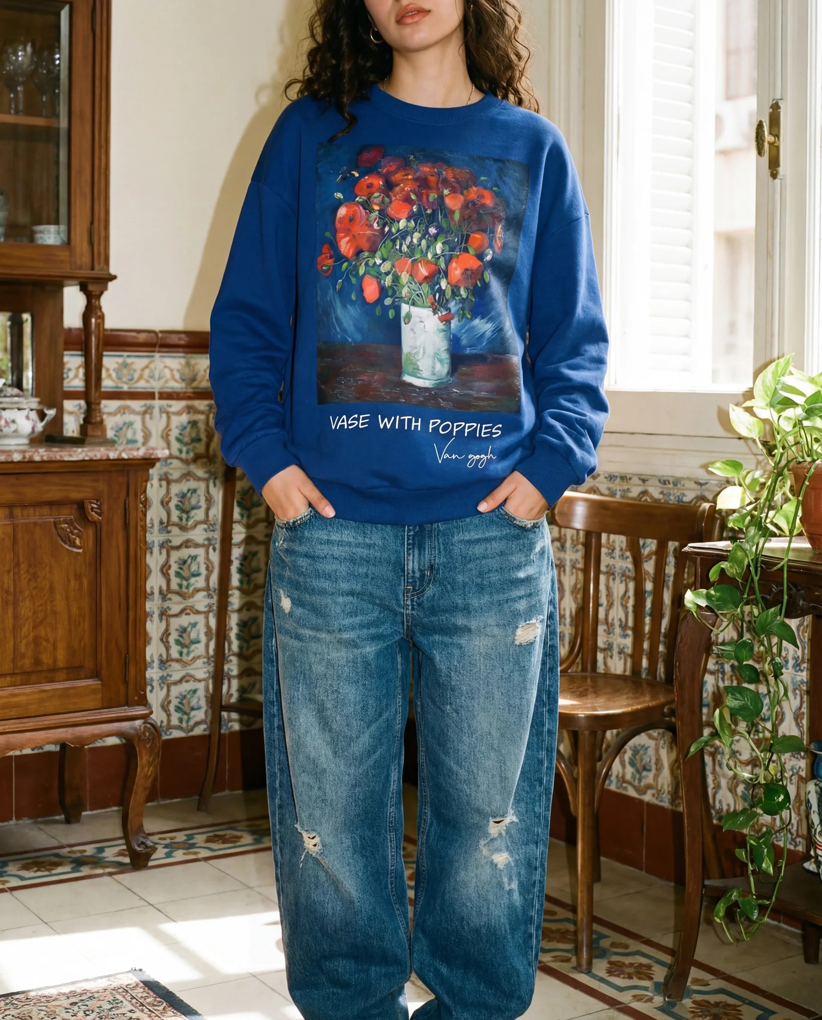 Royal Blue Van Gogh Poppies Sweatshirt - Sweatshirt | My Turtle