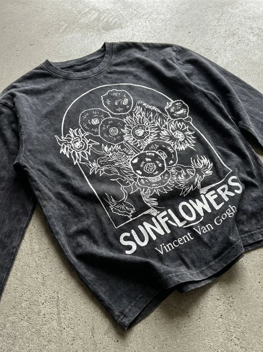 Sunflowers Sketch Long Sleeve - Oversized T-Shirt | My Turtle