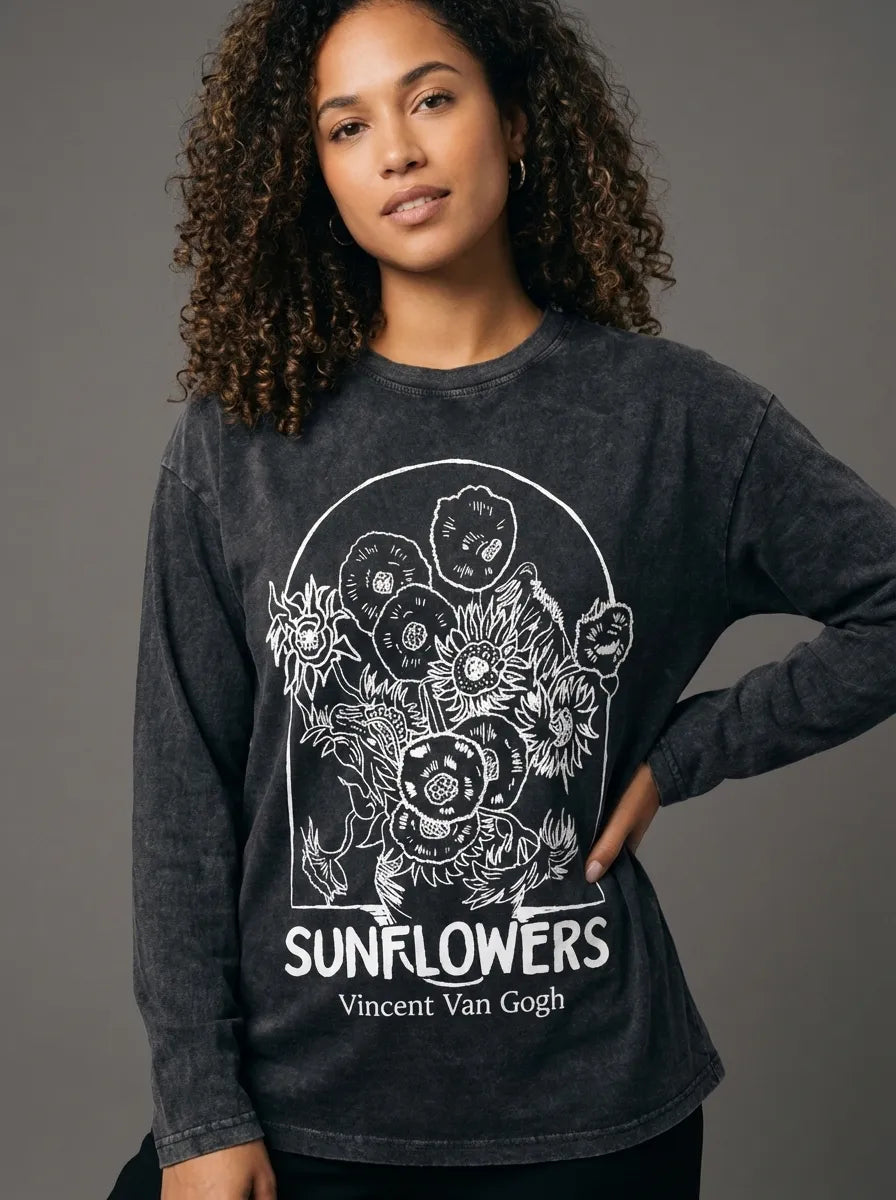 Sunflowers Sketch Long Sleeve - Oversized T-Shirt | My Turtle
