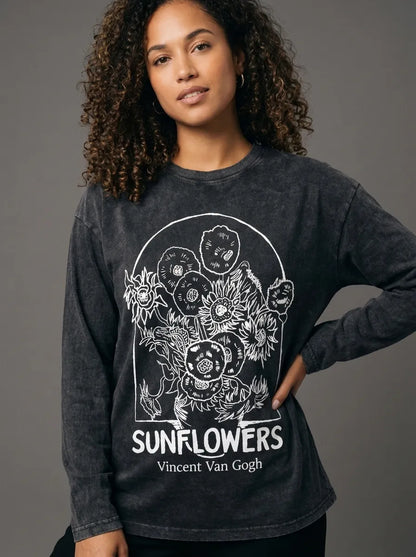 Sunflowers Sketch Long Sleeve - Oversized T-Shirt | My Turtle