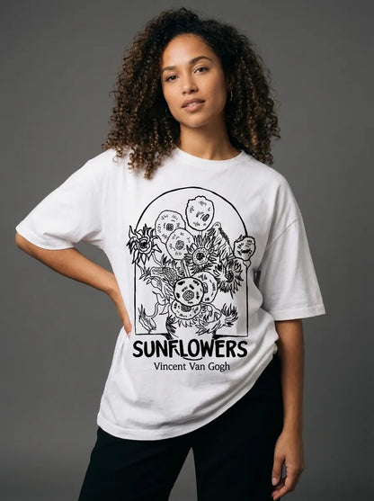 Sunflowers Sketch T-Shirt - Oversized T-Shirt | My Turtle