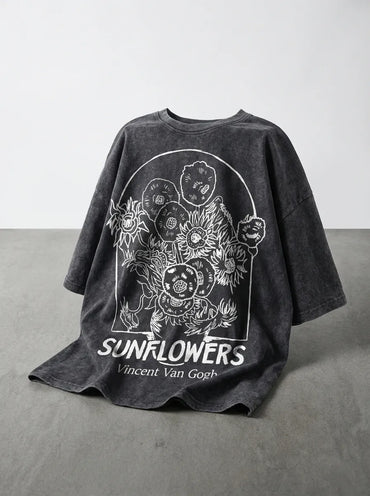 Vincent Sunflowers Washed T-Shirt - Oversized T-Shirt | My Turtle