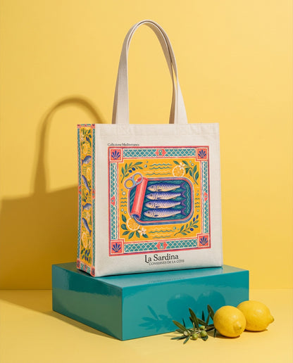 La Sardina sardine tin folk-art tote bag - studio | My Turtle