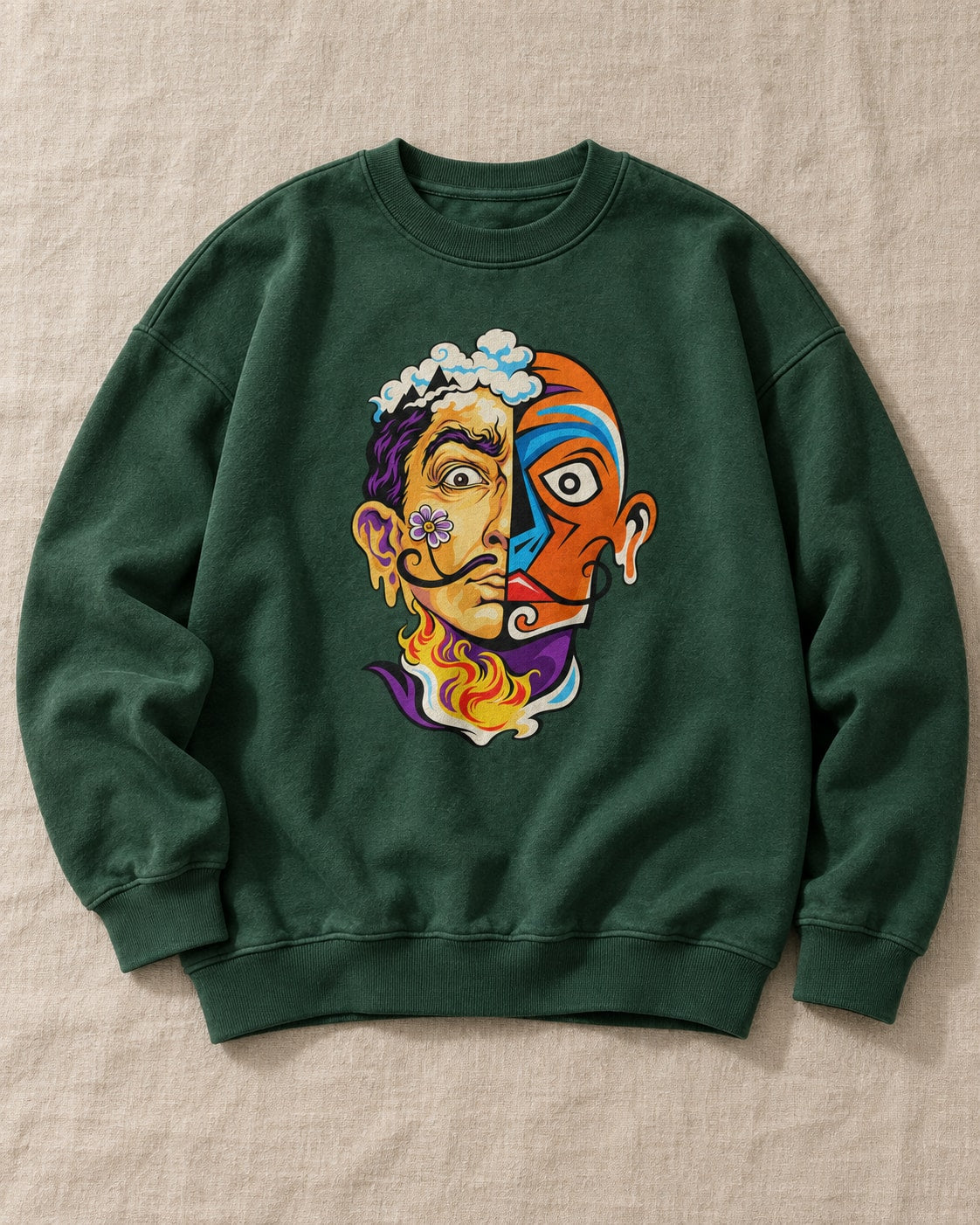 Surreal Dalí Portrait Sweatshirt - Flat lay · front | My Turtle