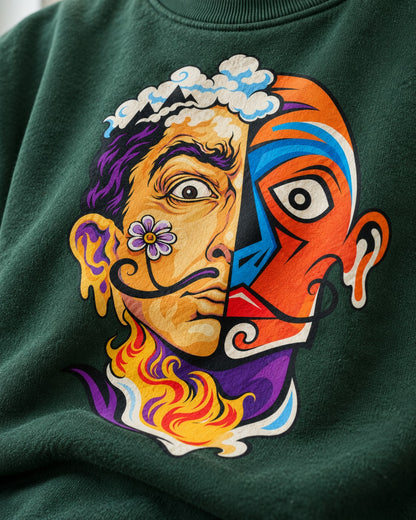 Surreal Dalí Portrait Sweatshirt - Print close-up · front | My Turtle