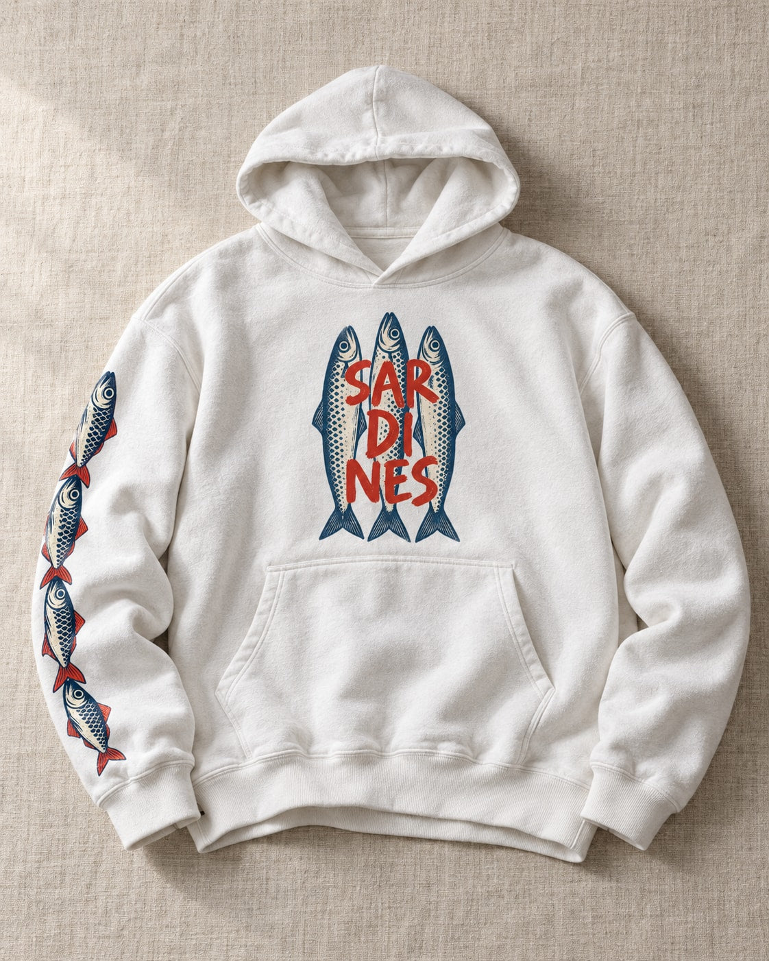 Three Sardines Hoodie - Flat lay · front | My Turtle