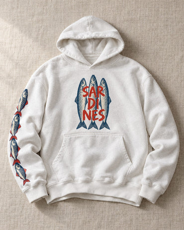 Three Sardines Hoodie - Flat lay · front | My Turtle