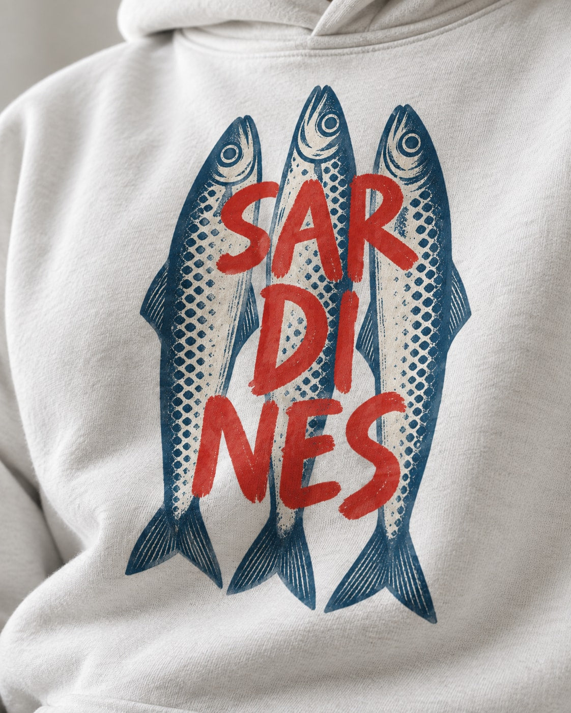 Three Sardines Hoodie - Print close-up · front | My Turtle