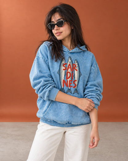 Three Sardines Typography Hoodie - Front Print Model Shot | My Turtle